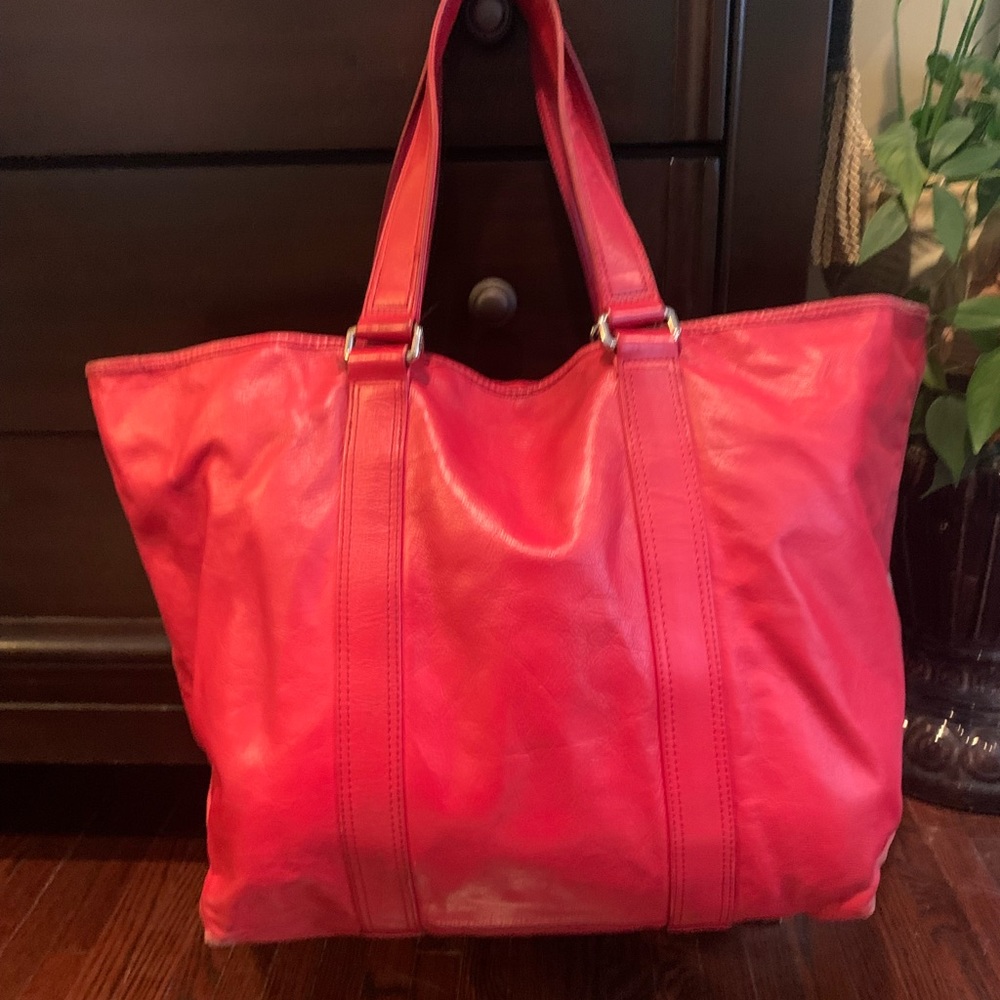 ✨MARC JACOBS XL TOTE BAG LEATHER RED UNISEX USED